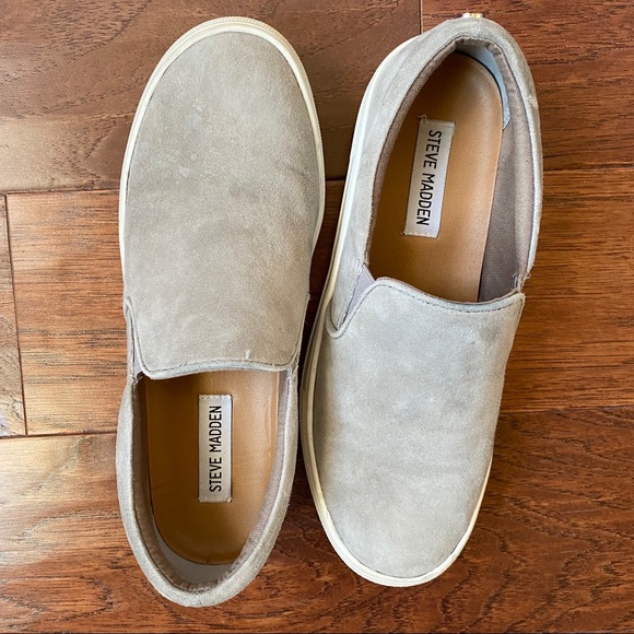 steve madden gray suede slip ons